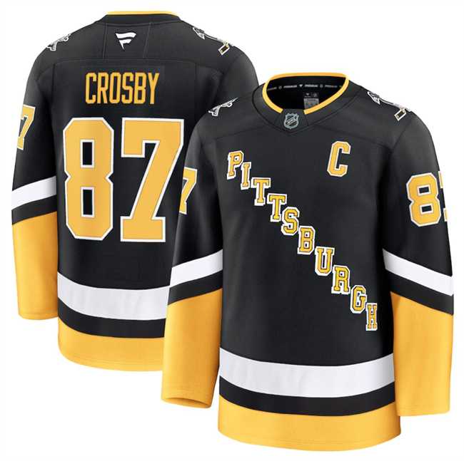 Mens Pittsburgh Penguins #87 Sidney Crosby Black 2024-25 Alternate Stitched Hockey Jersey Dzhi